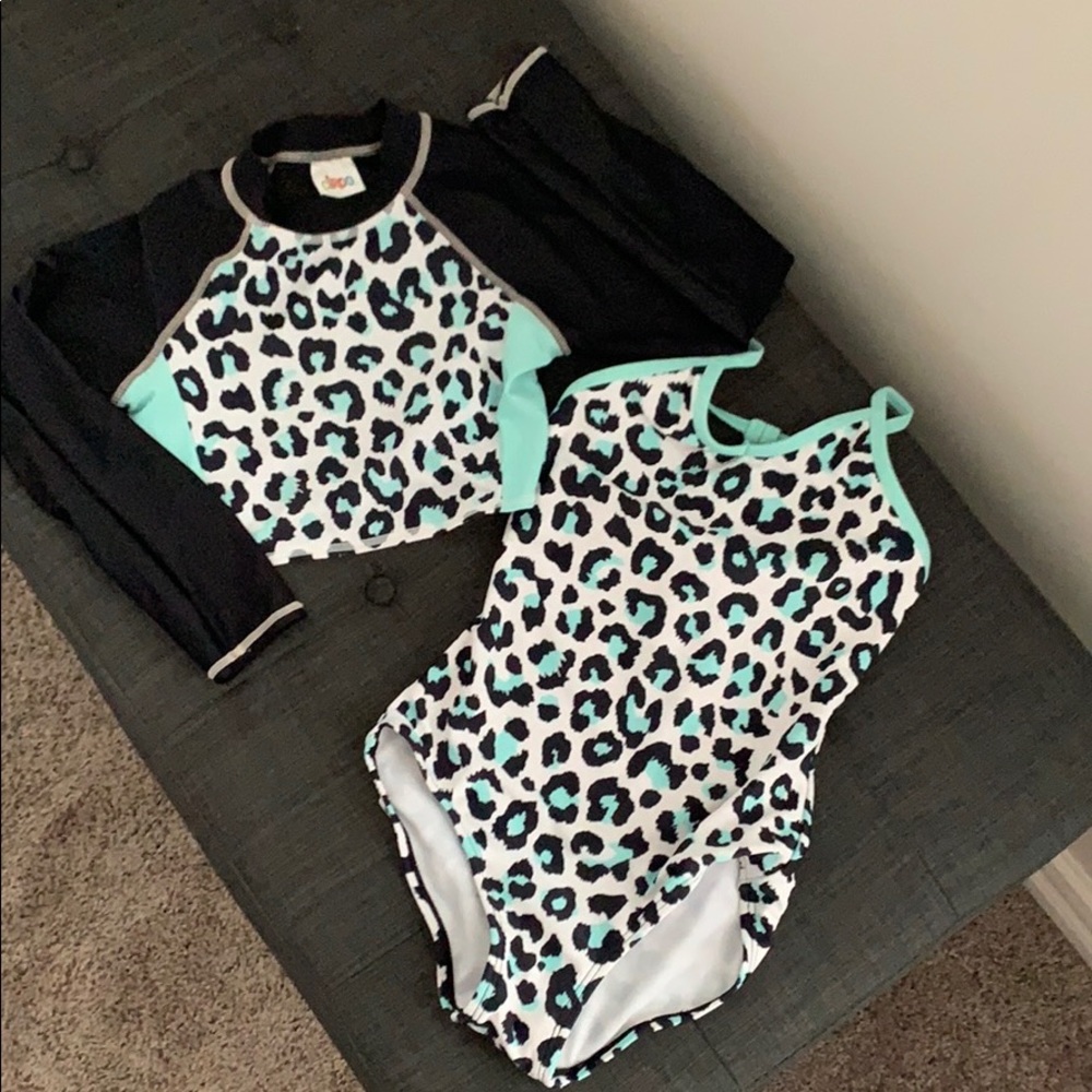 Cheetah one piece swimsuit with rash-guard